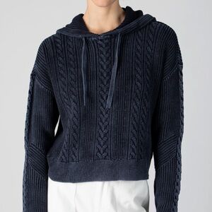 ATM Anthony Thomas Melillo Cable Knit Drawstring Hoodie in Midnight, size S